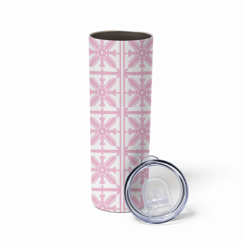 Pastel Pink Kahili Quilt Hawaii Skinny Tumbler Tropical Flower Seamless Half Style LT14 - Polynesian Pride