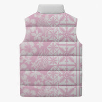 Pastel Pink Kahili Quilt Hawaii Sleeveless Puffer Jacket Tropical Flower Seamless Half Style