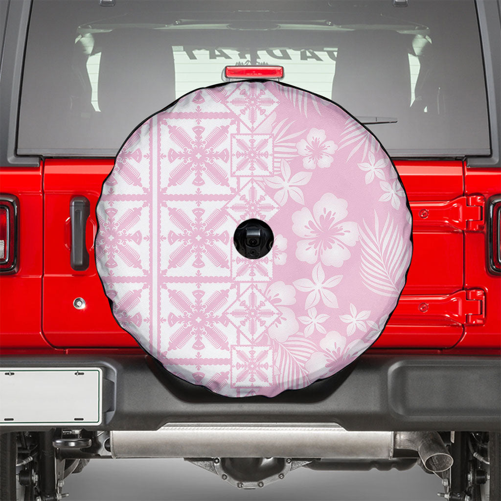 Pastel Pink Kahili Quilt Hawaii Spare Tire Cover Tropical Flower Seamless Half Style