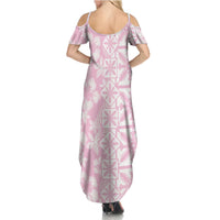 Pastel Pink Kahili Quilt Hawaii Summer Maxi Dress Tropical Flower Seamless Half Style