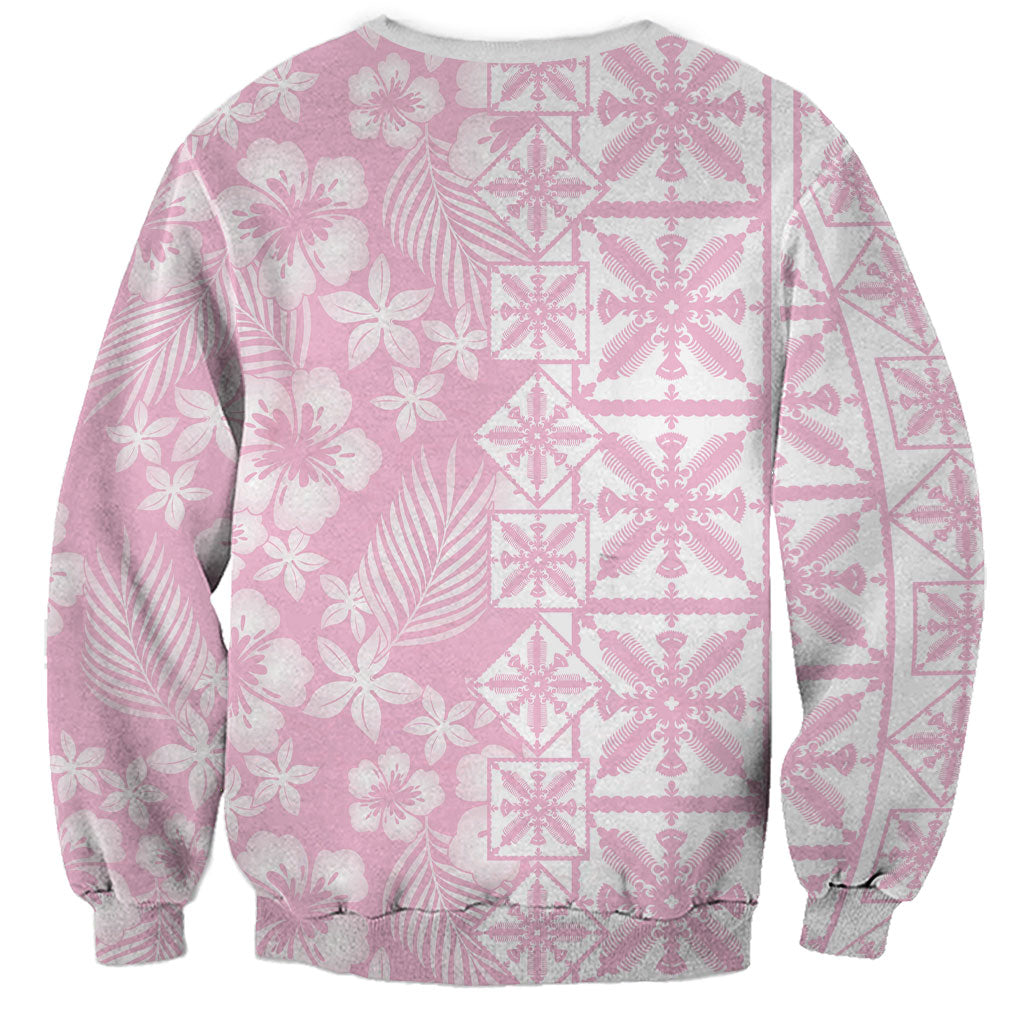 Pastel Pink Kahili Quilt Hawaii Sweatshirt Tropical Flower Seamless Half Style