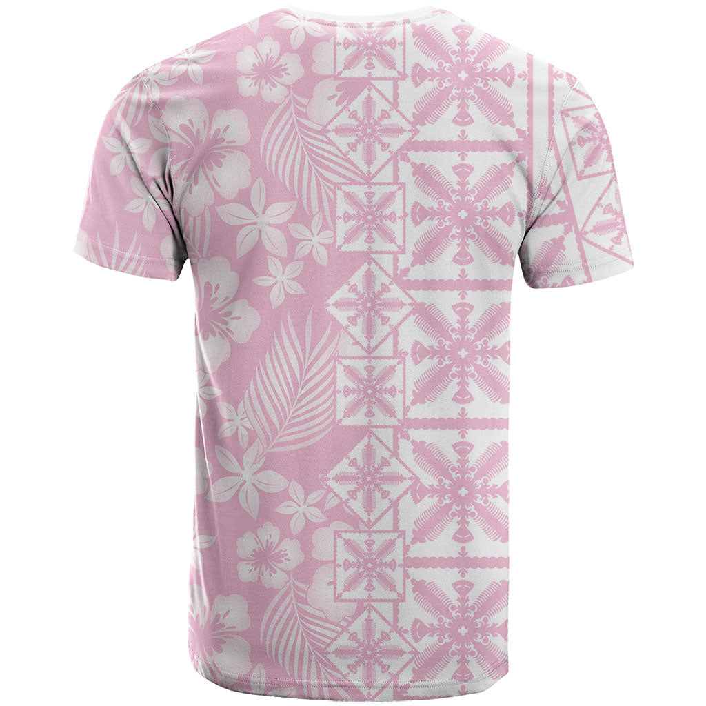 Pastel Pink Kahili Quilt Hawaii T Shirt Tropical Flower Seamless Half Style