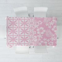 Pastel Pink Kahili Quilt Hawaii Tablecloth Tropical Flower Seamless Half Style