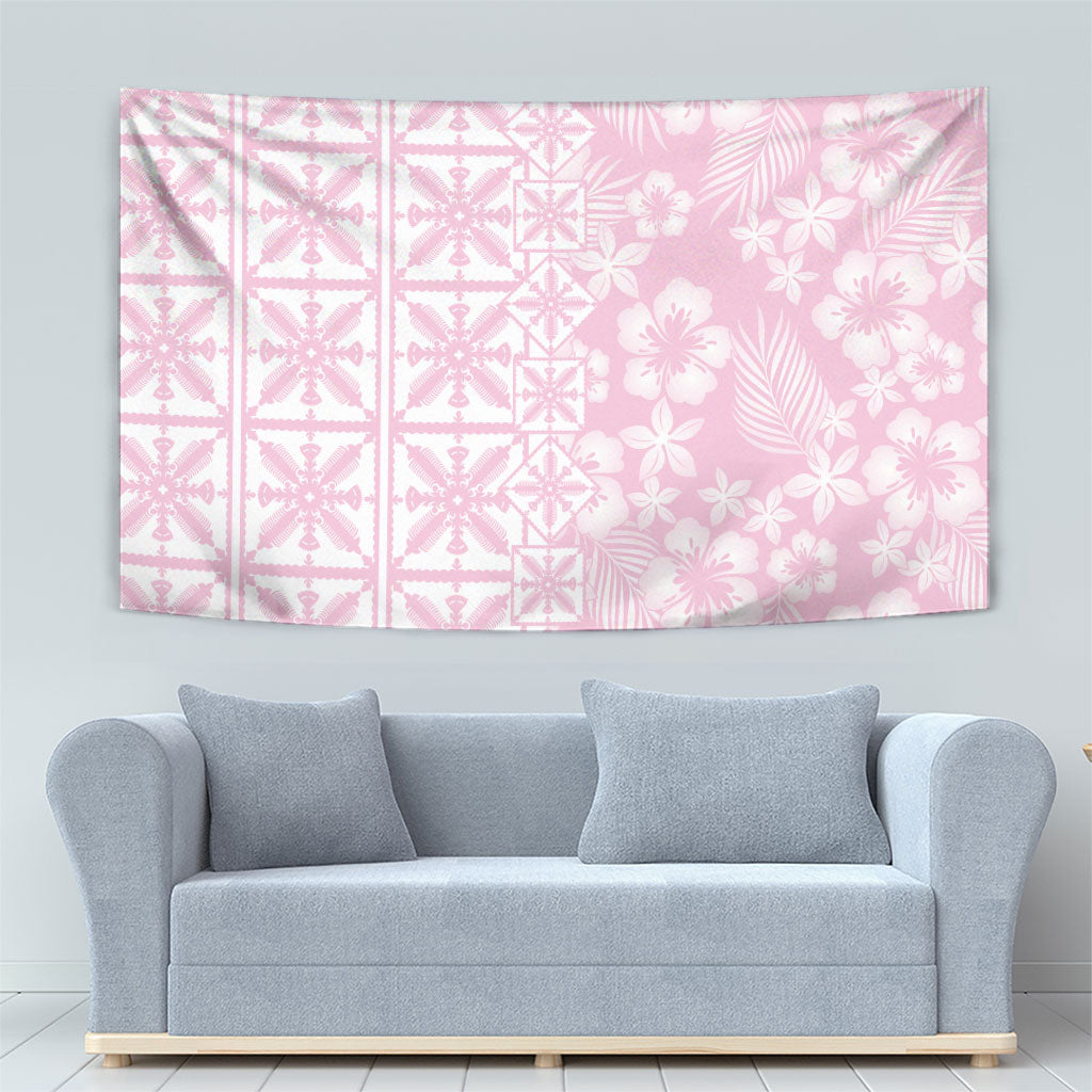 Pastel Pink Kahili Quilt Hawaii Tapestry Tropical Flower Seamless Half Style