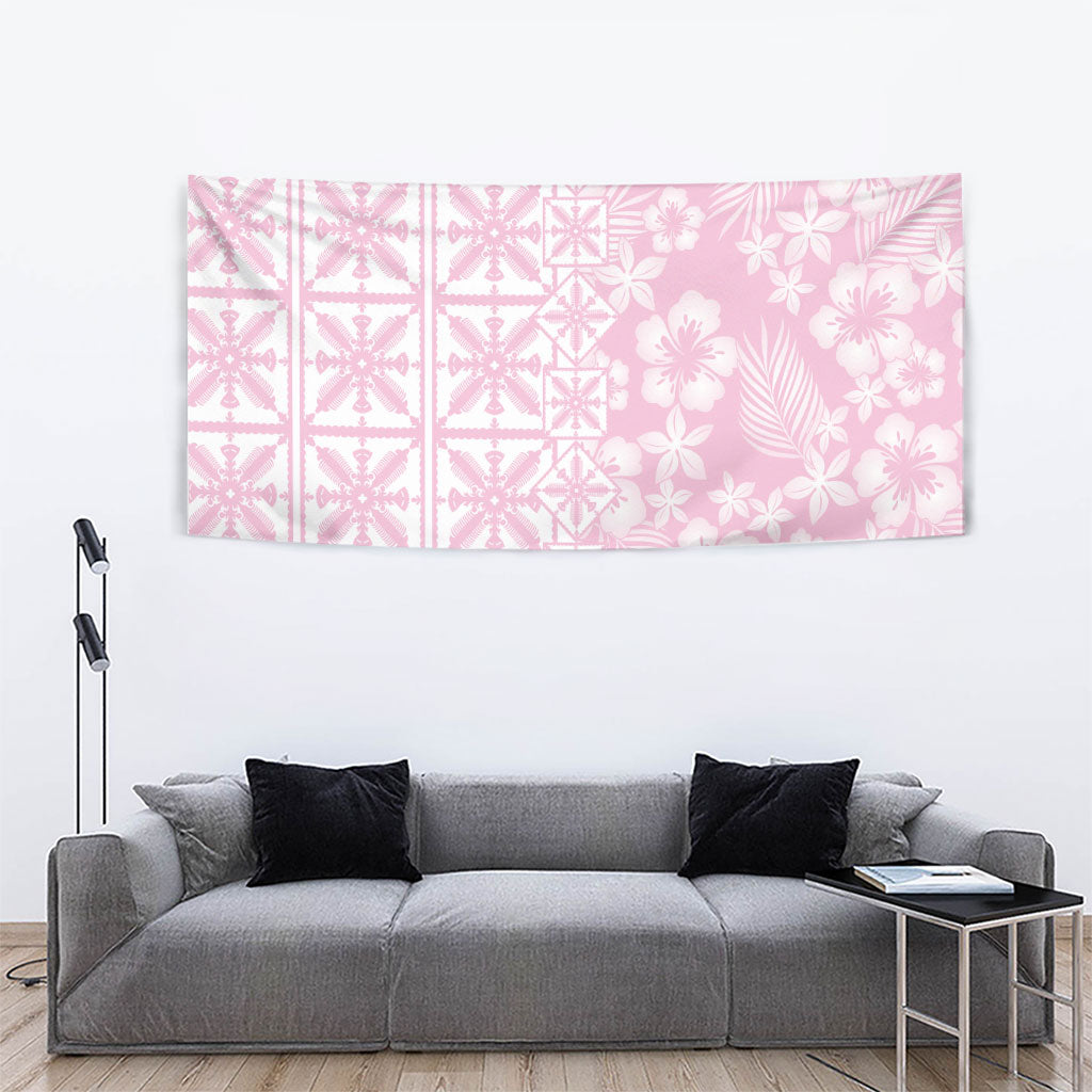 Pastel Pink Kahili Quilt Hawaii Tapestry Tropical Flower Seamless Half Style