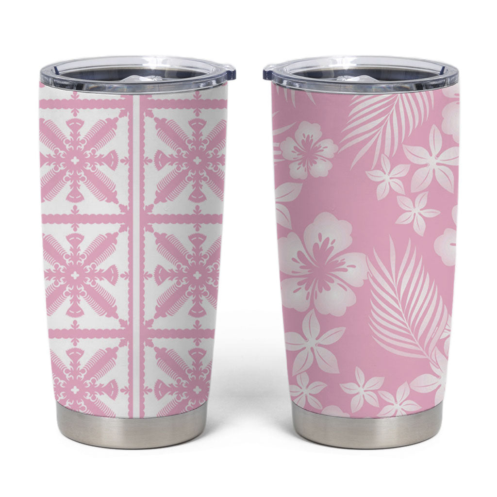 Pastel Pink Kahili Quilt Hawaii Tumbler Cup Tropical Flower Seamless Half Style