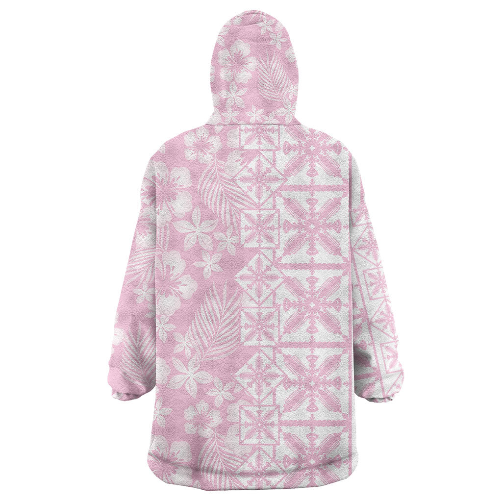 Pastel Pink Kahili Quilt Hawaii Wearable Blanket Hoodie Tropical Flower Seamless Half Style