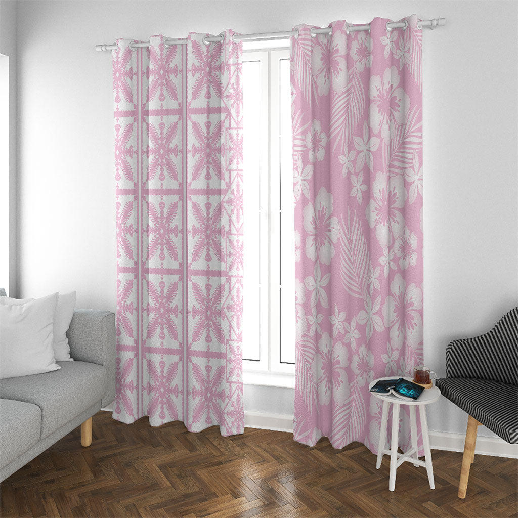 Pastel Pink Kahili Quilt Hawaii Window Curtain Tropical Flower Seamless Half Style