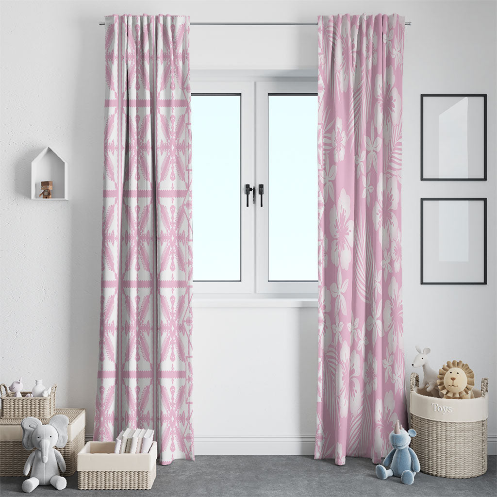 Pastel Pink Kahili Quilt Hawaii Window Curtain Tropical Flower Seamless Half Style