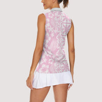 Pastel Pink Kahili Quilt Hawaii Women Sleeveless Polo Shirt Tropical Flower Seamless Half Style LT14 - Polynesian Pride