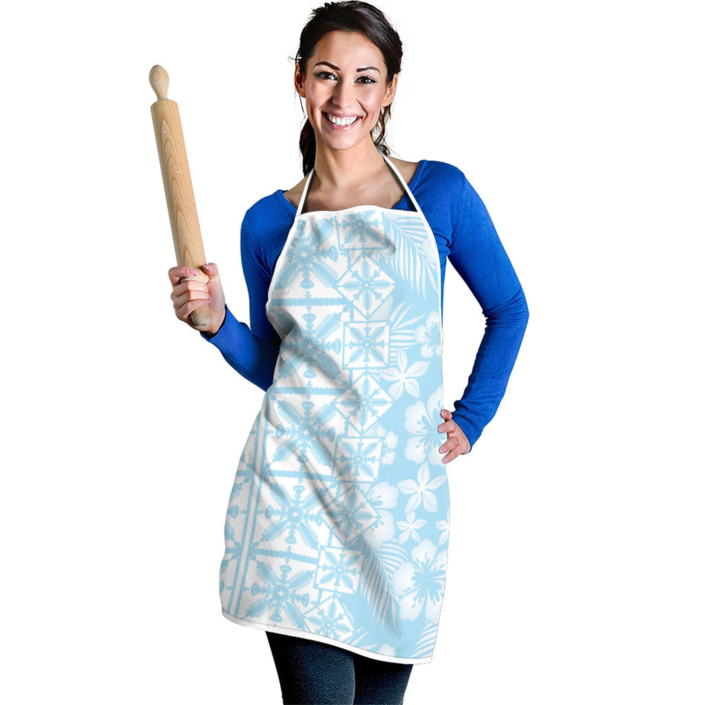 Pastel Blue Kahili Quilt Hawaii Apron Tropical Flower Seamless Half Style
