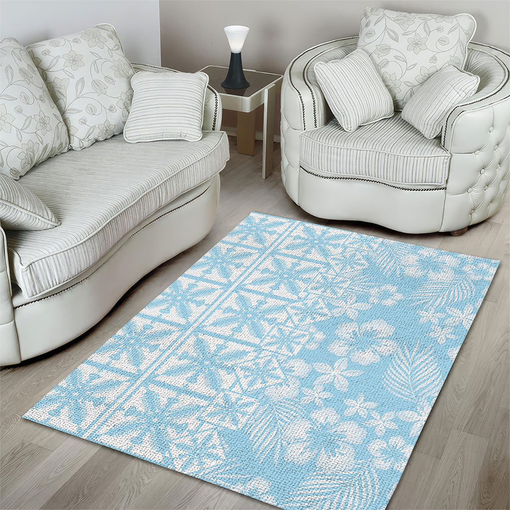 Pastel Blue Kahili Quilt Hawaii Area Rug Tropical Flower Seamless Half Style