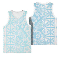 Pastel Blue Kahili Quilt Hawaii Basketball Jersey Tropical Flower Seamless Half Style