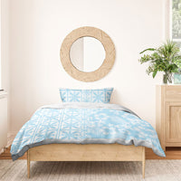 Pastel Blue Kahili Quilt Hawaii Bedding Set Tropical Flower Seamless Half Style