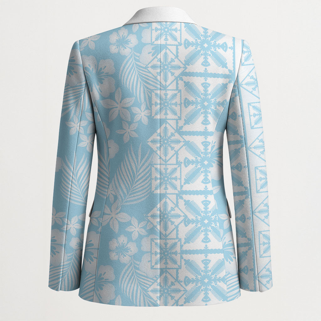 Pastel Blue Kahili Quilt Hawaii Blazer Tropical Flower Seamless Half Style