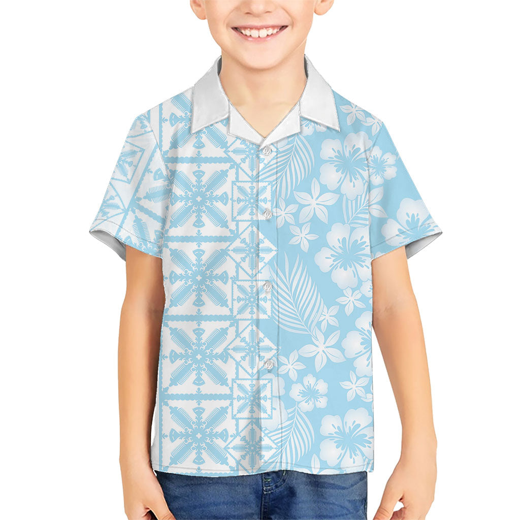 Pastel Blue Kahili Quilt Hawaii Family Matching Mermaid Dress and Hawaiian Shirt Tropical Flower Seamless Half Style LT14 Son's Shirt Blue - Polynesian Pride