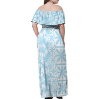 Pastel Blue Kahili Quilt Hawaii Family Matching Off Shoulder Maxi Dress and Hawaiian Shirt Tropical Flower Seamless Half Style LT14 - Polynesian Pride