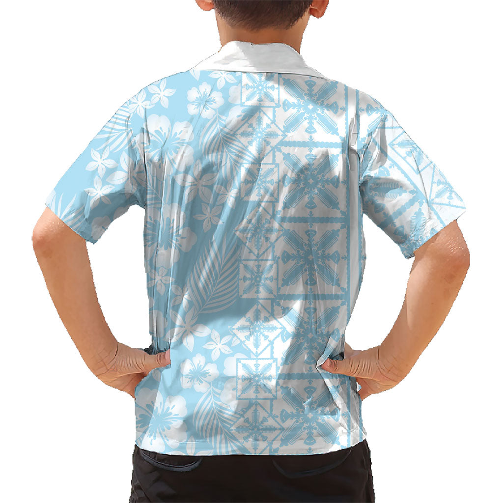Pastel Blue Kahili Quilt Hawaii Family Matching Summer Maxi Dress and Hawaiian Shirt Tropical Flower Seamless Half Style LT14 - Polynesian Pride