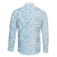 Pastel Blue Kahili Quilt Hawaii Family Matching Summer Maxi Dress and Hawaiian Shirt Tropical Flower Seamless Half Style LT14 - Polynesian Pride