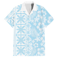 Pastel Blue Kahili Quilt Hawaii Hawaiian Shirt Tropical Flower Seamless Half Style