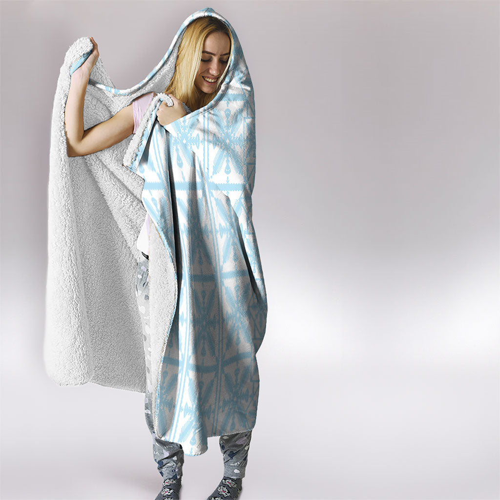 Pastel Blue Kahili Quilt Hawaii Hooded Blanket Tropical Flower Seamless Half Style