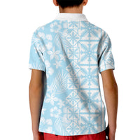 Pastel Blue Kahili Quilt Hawaii Kid Polo Shirt Tropical Flower Seamless Half Style