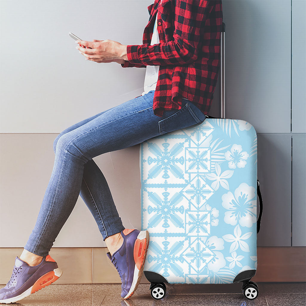 Pastel Blue Kahili Quilt Hawaii Luggage Cover Tropical Flower Seamless Half Style