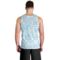 Pastel Blue Kahili Quilt Hawaii Men Tank Top Tropical Flower Seamless Half Style