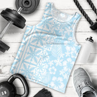 Pastel Blue Kahili Quilt Hawaii Men Tank Top Tropical Flower Seamless Half Style