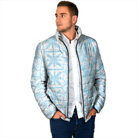 Pastel Blue Kahili Quilt Hawaii Padded Jacket Tropical Flower Seamless Half Style
