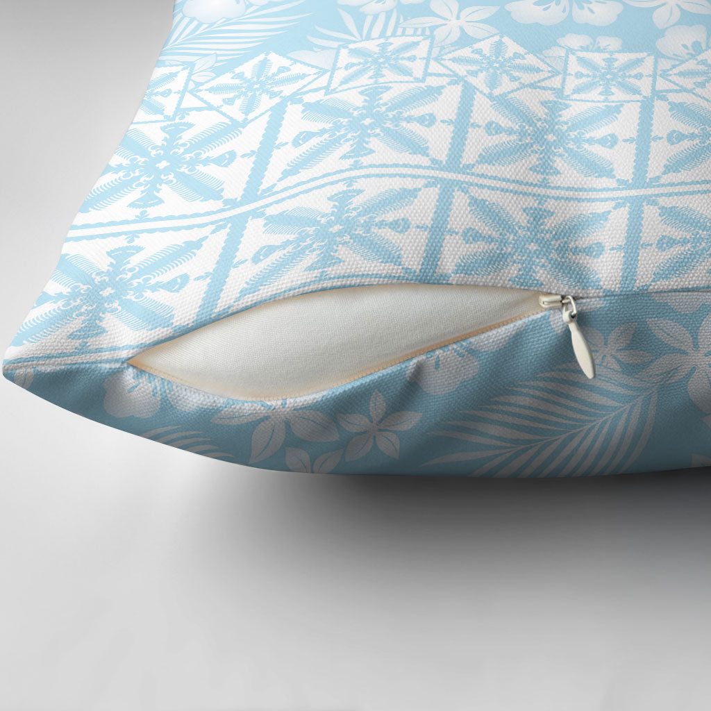 Pastel Blue Kahili Quilt Hawaii Pillow Cover Tropical Flower Seamless Half Style
