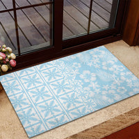 Pastel Blue Kahili Quilt Hawaii Rubber Doormat Tropical Flower Seamless Half Style