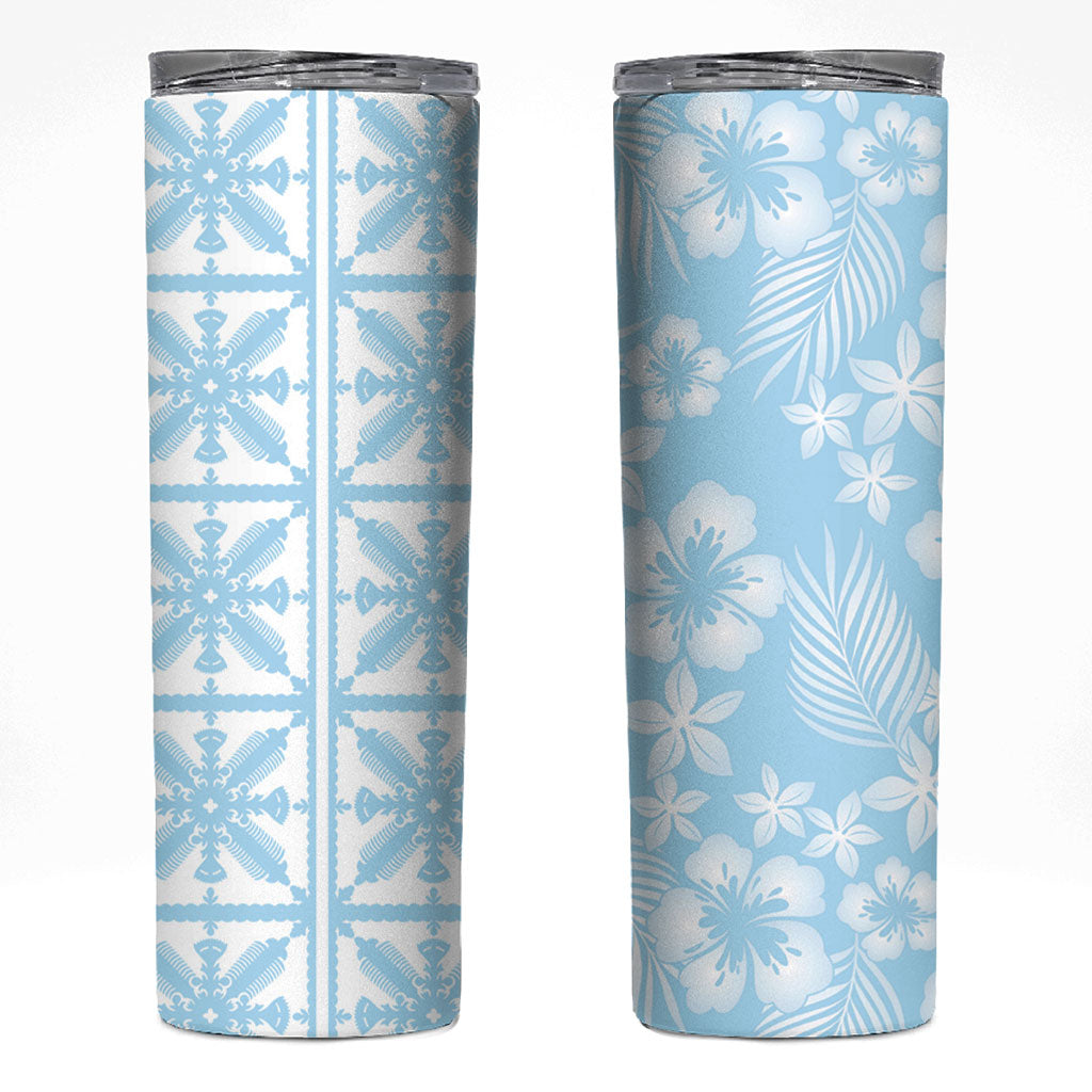 Pastel Blue Kahili Quilt Hawaii Skinny Tumbler Tropical Flower Seamless Half Style