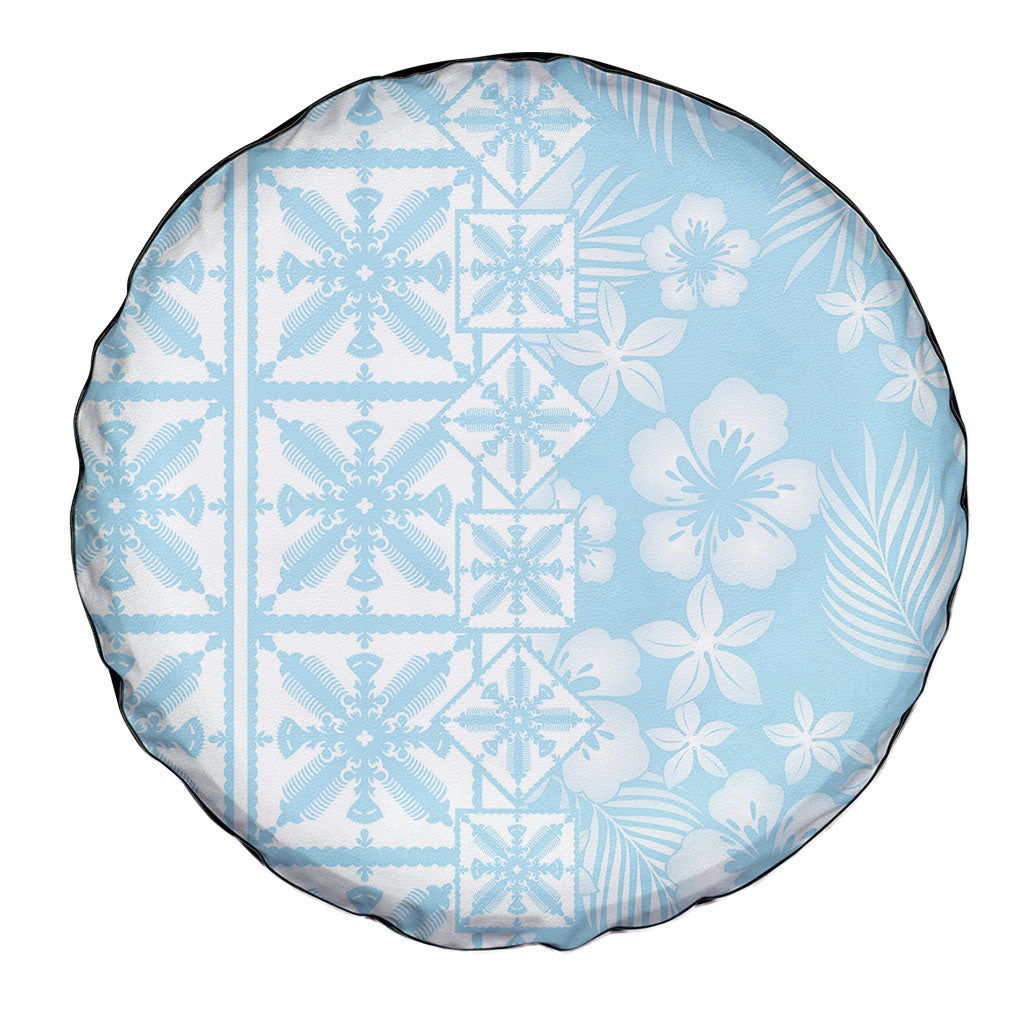Pastel Blue Kahili Quilt Hawaii Spare Tire Cover Tropical Flower Seamless Half Style