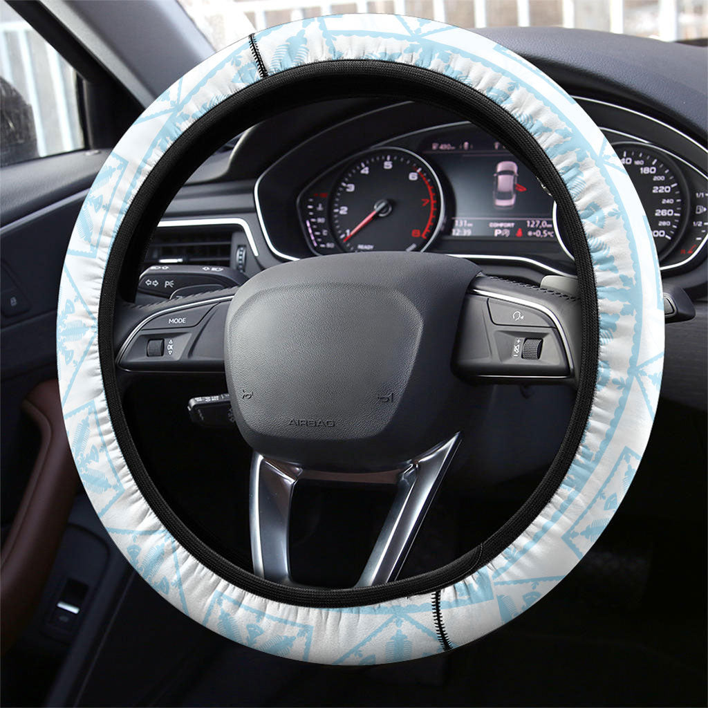 Pastel Blue Kahili Quilt Hawaii Steering Wheel Cover Tropical Flower Seamless Half Style