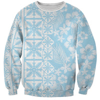 Pastel Blue Kahili Quilt Hawaii Sweatshirt Tropical Flower Seamless Half Style