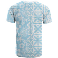 Pastel Blue Kahili Quilt Hawaii T Shirt Tropical Flower Seamless Half Style
