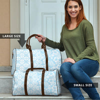 Pastel Blue Kahili Quilt Hawaii Travel Bag Tropical Flower Seamless Half Style