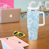Pastel Blue Kahili Quilt Hawaii Tumbler With Handle Tropical Flower Seamless Half Style