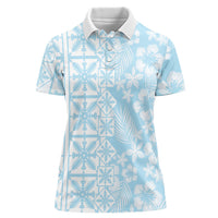 Pastel Blue Kahili Quilt Hawaii Women Polo Shirt Tropical Flower Seamless Half Style