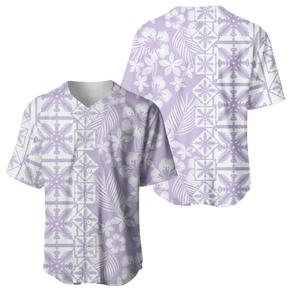 Pastel Purple Kahili Quilt Hawaii Baseball Jersey Tropical Flower Seamless Half Style