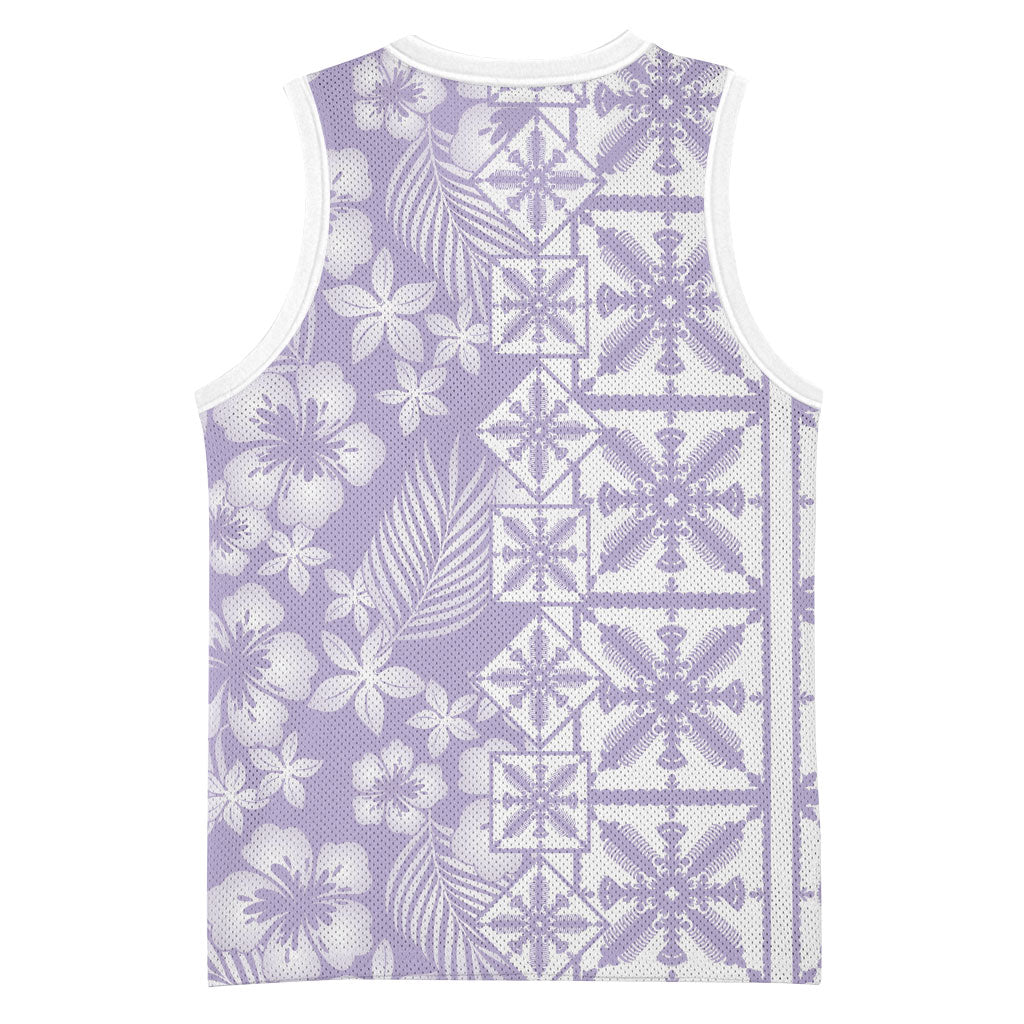 Pastel Purple Kahili Quilt Hawaii Basketball Jersey Tropical Flower Seamless Half Style