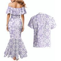 Pastel Purple Kahili Quilt Hawaii Couples Matching Mermaid Dress and Hawaiian Shirt Tropical Flower Seamless Half Style LT14 - Polynesian Pride