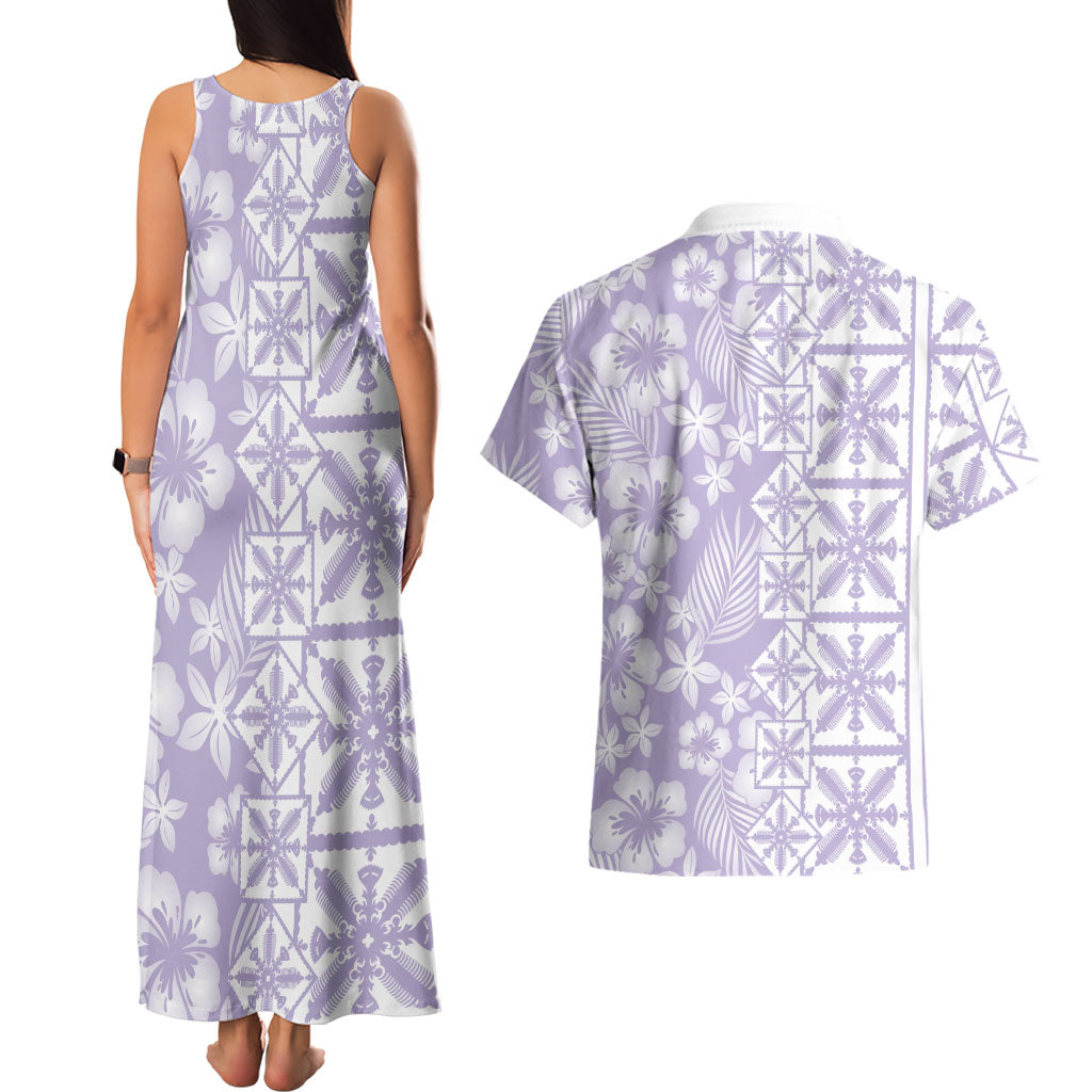 Pastel Purple Kahili Quilt Hawaii Couples Matching Tank Maxi Dress and Hawaiian Shirt Tropical Flower Seamless Half Style LT14 - Polynesian Pride