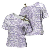 Pastel Purple Kahili Quilt Hawaii Cross Shoulder Shirt Tropical Flower Seamless Half Style
