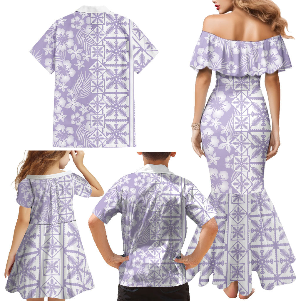 Pastel Purple Kahili Quilt Hawaii Family Matching Mermaid Dress and Hawaiian Shirt Tropical Flower Seamless Half Style LT14 - Polynesian Pride