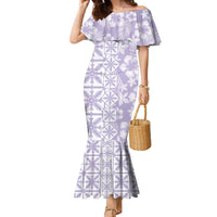Pastel Purple Kahili Quilt Hawaii Family Matching Mermaid Dress and Hawaiian Shirt Tropical Flower Seamless Half Style LT14 Mom's Dress Purple - Polynesian Pride