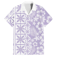Pastel Purple Kahili Quilt Hawaii Family Matching Off The Shoulder Long Sleeve Dress and Hawaiian Shirt Tropical Flower Seamless Half Style LT14 Dad's Shirt - Short Sleeve Purple - Polynesian Pride