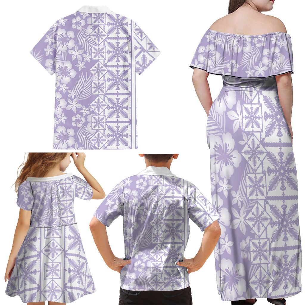 Pastel Purple Kahili Quilt Hawaii Family Matching Off Shoulder Maxi Dress and Hawaiian Shirt Tropical Flower Seamless Half Style LT14 - Polynesian Pride