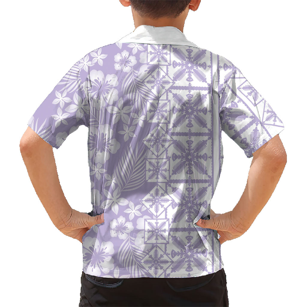 Pastel Purple Kahili Quilt Hawaii Family Matching Off Shoulder Short Dress and Hawaiian Shirt Tropical Flower Seamless Half Style LT14 - Polynesian Pride